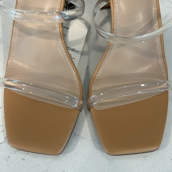 NWT - The Drop Avery Square Toe 2 Strap High Heeled Sandal - Tan / Clear - 7.5 - Picture 11 of 16